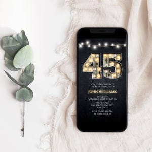 Faire-part 45e anniversaire, invitation par SMS, modèle de toile bricolage, invitation 45e anniversaire, chapiteau en bois