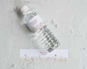 Wildflowers Baby Shower Water Bottle Label | Printable, 8x2" Drink Labels | Editable Canva Template | Instant Download | BSWFA
