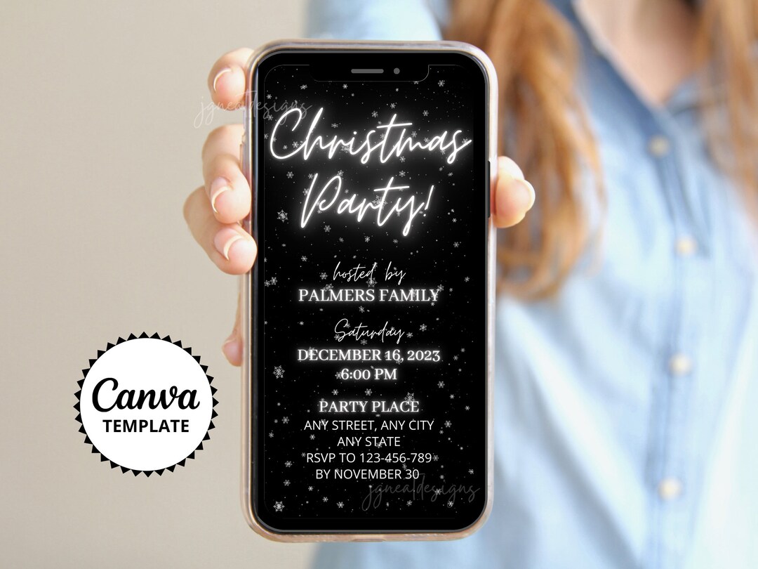 Christmas Party Electronic Invitation, Black and White Neon Christmas