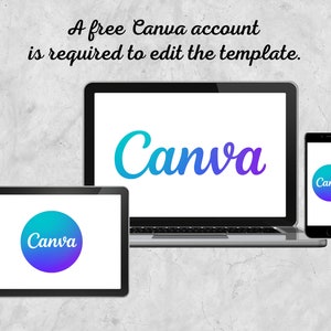 Pu&ograve; includere: Un laptop, un tablet e uno smartphone mostrano tutti il logo Canva. Il testo "&Egrave; necessario un account Canva gratuito per modificare il modello." &egrave; visualizzato sopra i dispositivi.