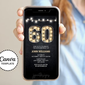 60th Birthday Phone Invitation, Text Evite for Male Birthday, Senior Birthday Invite, Sixtieth Birthday Invite, Wood Marquee Design