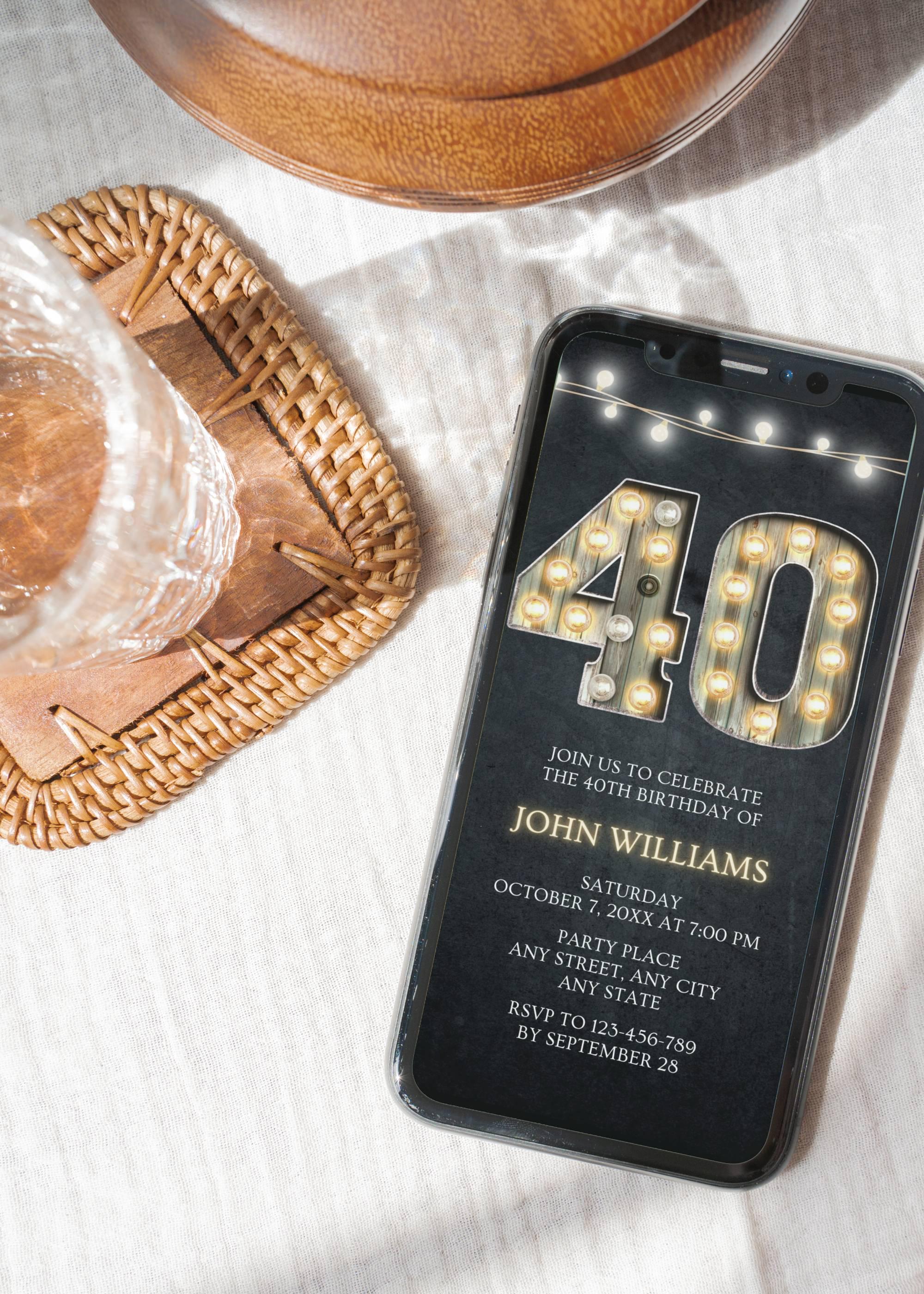 40th Birthday Party Digital Invitation, Text Email Phone Invitation for ...