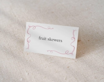 Roze lint babyshower voedseletiketten | Afdrukbare tentkaarten 3,5 x 2" | Bewerkbare canvassjabloon | Sommige Bunny-collectie | bssb