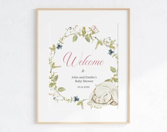 Wilde bloemen en konijnen babyshower 8 x 10" bordenbundel | 15 pagina's afdrukbare wilde bloemen feestposter | Luierloterij, Mom-osa Bar | bssb