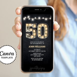 Einladung zum 50.Geburtstag, Text Evite für Männer, Canva Vorlage, Einladung zum 50