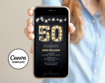 50th Birthday Phone Invitation: Marquee Design (Canva Template)