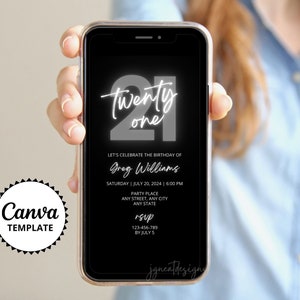 Neon Gray Birthday Evite: Modern Digital Invitation (Canva Template)