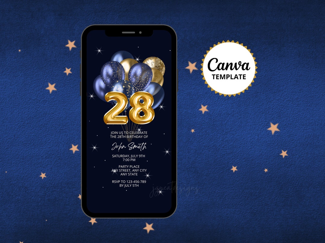28th Birthday Invitations
 28th Birthday Invitation Editable Invitation Canva Template Etsy