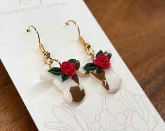 Handmade Flower Cow Dangle Earrings | Farmhouse Jewelry