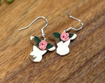 Handmade Flower Cow Earrings | Polymer Clay Dangles