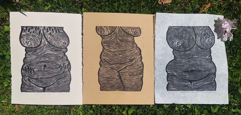 Bodies Like Oceans 3\u2013 Hand Carved Linoleum Block Print