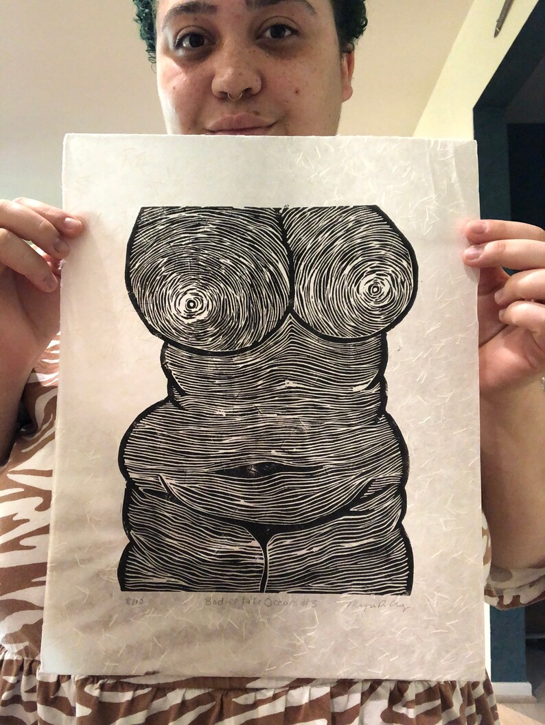 Bodies Like Oceans 3\u2013 Hand Carved Linoleum Block Print