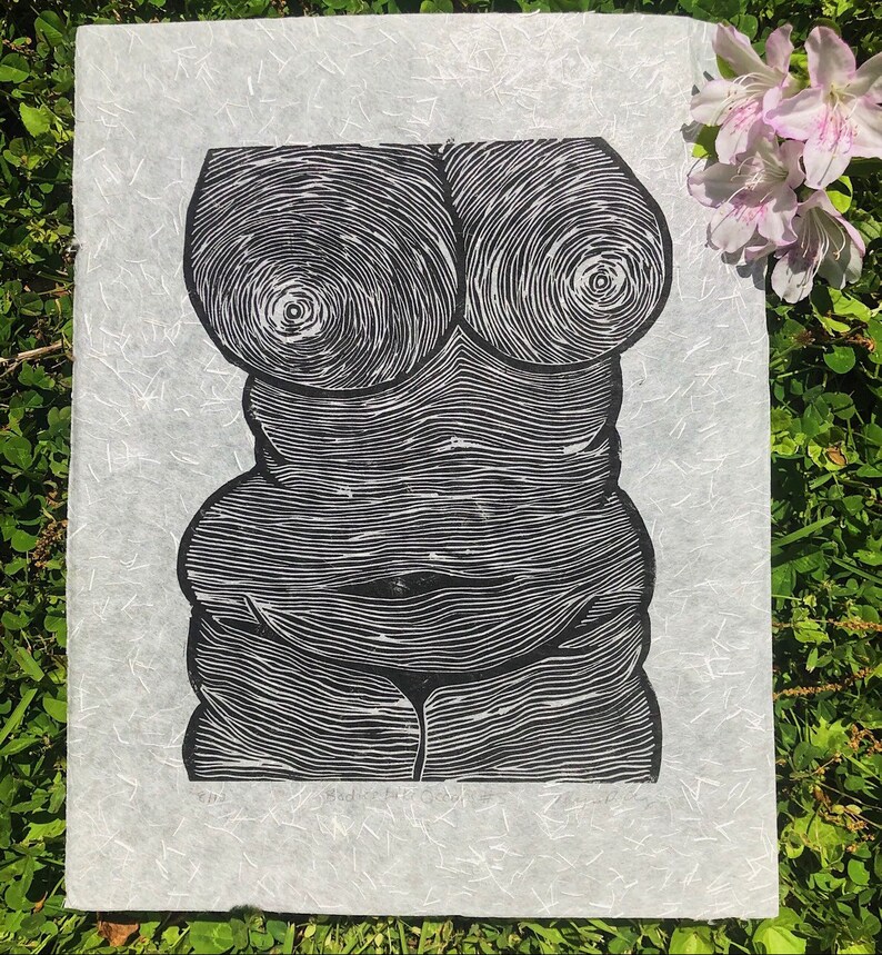 Bodies Like Oceans 3\u2013 Hand Carved Linoleum Block Print
