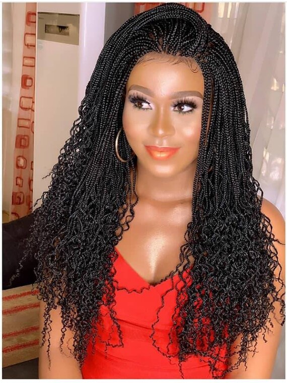 Box Braided wig with curl tip360 frontalponty tail Braided | Etsy