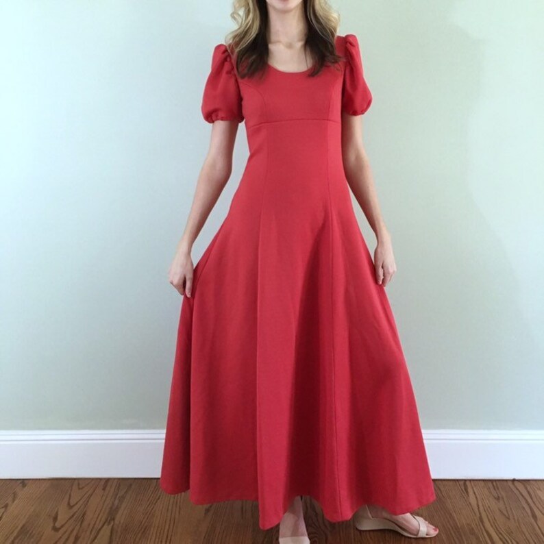 60s 70s Vintage Red Empire Waist Maxi 