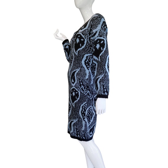 80s Vintage Black and Blue Abstract Sweater Dress… - image 4