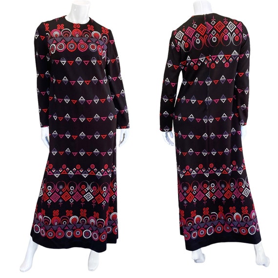 60s 70s Vintage Geometric Patterned Maxi Dress - image 2