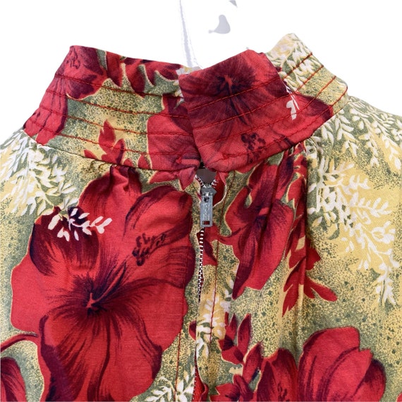 50s 60s Vintage Red and Yellow Hibiscus Belted Sl… - image 10