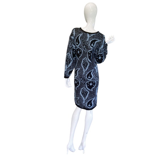80s Vintage Black and Blue Abstract Sweater Dress… - image 8
