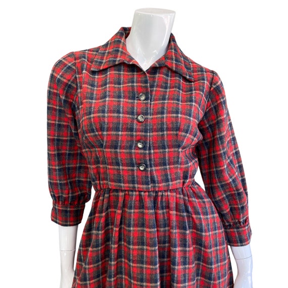 50s 60s Vintage Red Plaid Wool Shirt Dress - image 3