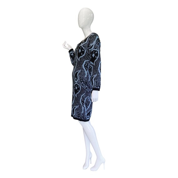 80s Vintage Black and Blue Abstract Sweater Dress… - image 3