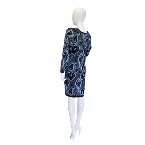 80s Vintage Black and Blue Abstract Sweater Dress… - image 6