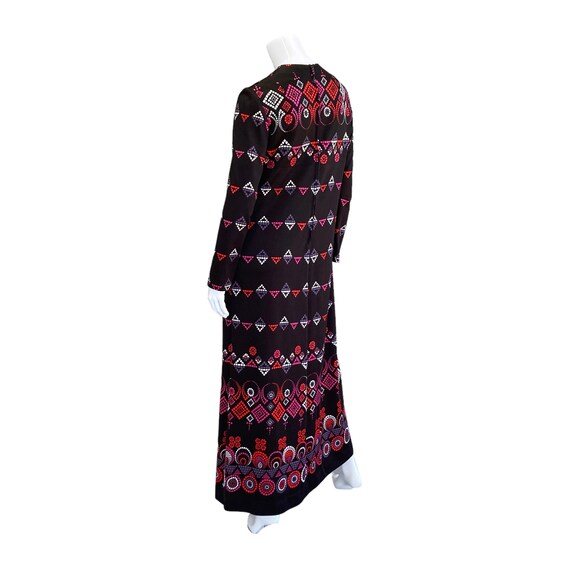 60s 70s Vintage Geometric Patterned Maxi Dress - image 9