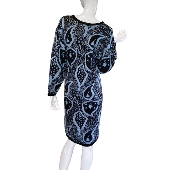 80s Vintage Black and Blue Abstract Sweater Dress… - image 7
