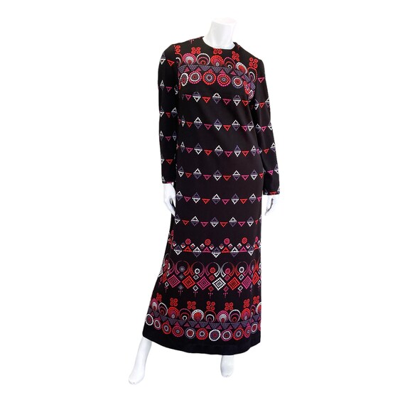 60s 70s Vintage Geometric Patterned Maxi Dress - image 7