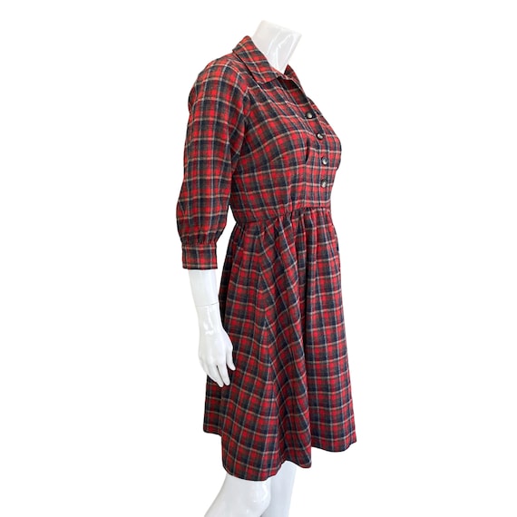 50s 60s Vintage Red Plaid Wool Shirt Dress - image 4