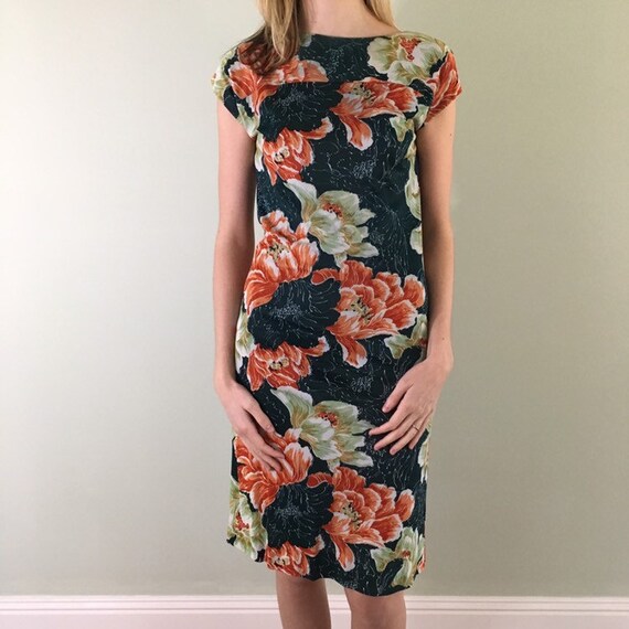 green floral shift dress