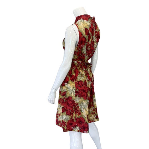 50s 60s Vintage Red and Yellow Hibiscus Belted Sl… - image 7