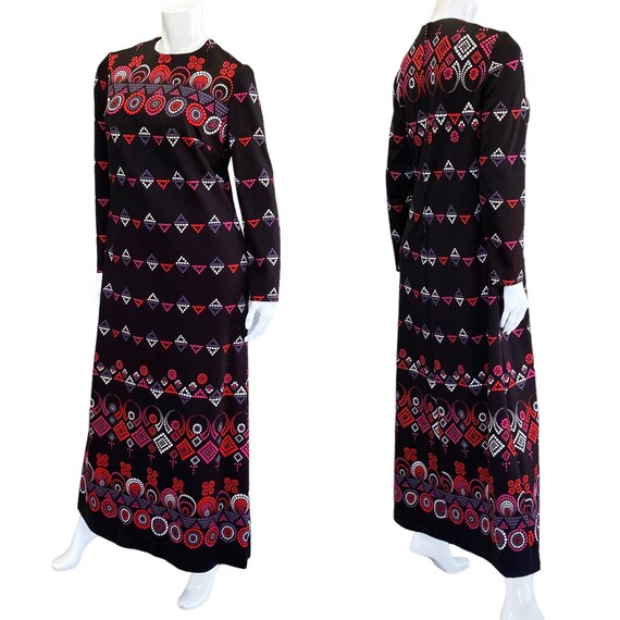 60s 70s Vintage Geometric Patterned Maxi Dress - image 1