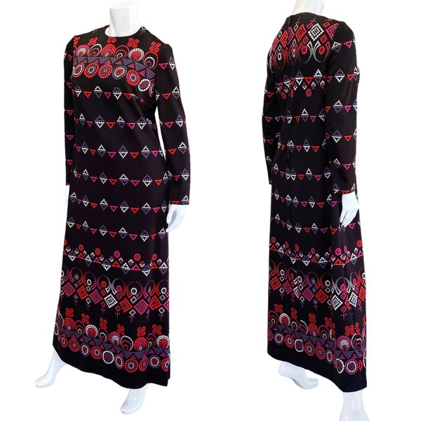 60s 70s Vintage Geometric Patterned Maxi Dress