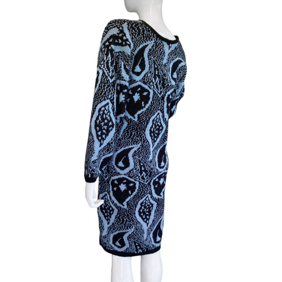80s Vintage Black and Blue Abstract Sweater Dress… - image 5