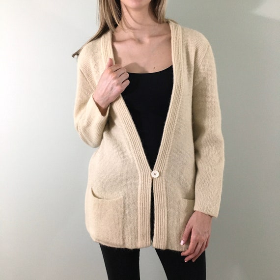 80s Vintage Cream Mohair Knit Cardigan Oversized L