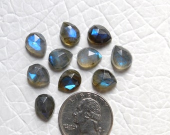 5Pieces AAA+ Quality, 100% Natural  Labradorite Gemstone , Rose cut, Pear Shape, Size11x9MM,Calibrated Faceted  Labradorite Strong Flashy