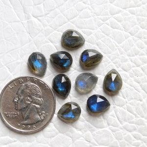 5Pieces AAA+ Quality, 100% Natural  Labradorite Gemstone , Rose cut, Pear Shape, Size10x8MM,Calibrated Faceted  Labradorite Strong Flashy
