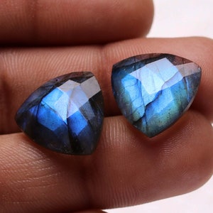 Top AAA+++19Cts Approx Matching Pair,Awesome Beautiful Blue Flashy, Checker Faceted Cut Labradorite,Trillion Shape,Size16x16MM Calibrated