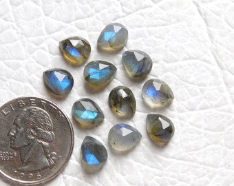 5Pieces AAA+ Quality, 100% Natural  Labradorite Gemstone , Rose cut, Pear Shape, Size9x7MM,Calibrated Faceted  Labradorite Strong Flashy