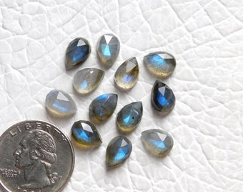 5Pieces AAA+ Quality, 100% Natural  Labradorite Gemstone , Rose cut, Pear Shape, Size10x7MM,Calibrated Faceted  Labradorite Strong Flashy