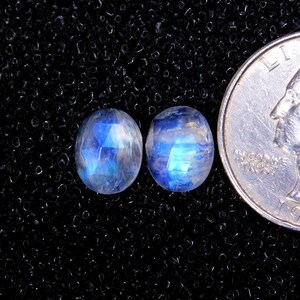 Top Grade Rainbow Moonstone,Approx Matching Pair,Beautiful Excellent Blue Flashy,Rose Cut,Oval Shape,Size10x8MM Calibrated,6.00Carat.