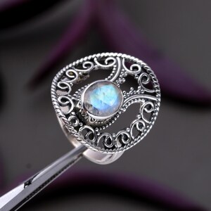 Oval Shape, Faceted Designer Moonstone Ring,100%Natural Handmade 925 Solid Sterling Silver Blue Flashy Moonstone Ring,June Birthstone Ring,