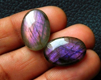 Super Top Grade Labradorite Cabochon,Approx Matching Pair,Beautiful Purple Flashy,Oval Shape,Size18x13MM Calibrated,17.00Cts,Ear Ring Stone