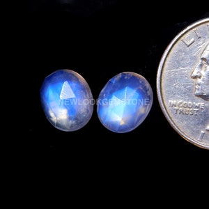 High Grade Rainbow Moonstone,Approx Matching Pair,100%Natural Awesome Excellent Blue Fair,Rose Cut,Oval Shape,Size11x9MM Calibrated,9.0Carat