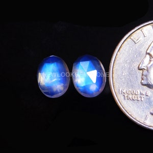 High Grade Rainbow Moonstone,Approx Matching Pair,100%Natural Awesome Excellent Blue Fair,Rose Cut,Oval Shape,Size9x7MM Calibrated,4.00Carat