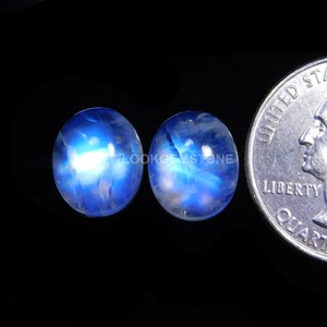 May include: Two round blue moonstone cabochons, each approximately the size of a US quarter.