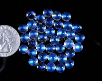 Eye Clean Rainbow Moonstone Cabochons GemStone,Size7x7MM Calibrated, Beautiful Natural Blue Flashy Moonstone, Round Shape, Jewelry Stone.