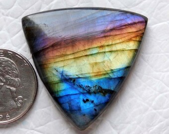 Top AAA+++,Designer Excellent Purple Multi flashy,100% Natural Labradorite Cabochon, Big Trillion Shape,Size39x38x9MM 97.00Cts Pendant Stone