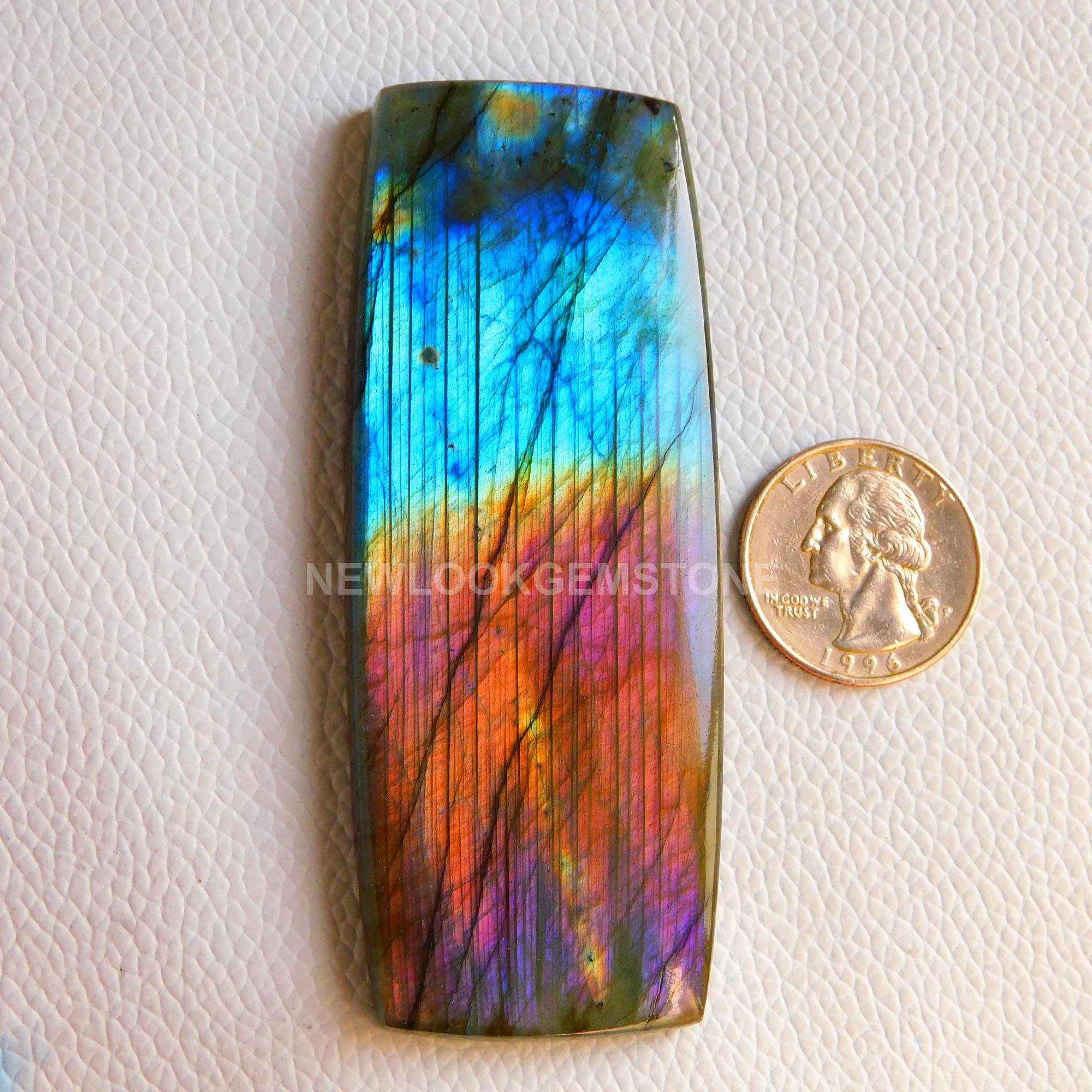 100% Natural Labradorite Cabochon Gemstone,AAA+++Labradorite,Designer Amazing Multi Purple Flashy,Big Cushion Shape,Size90x34x8MM,287Carat.